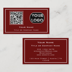 QR Code Business Logo Red Minimalist Card