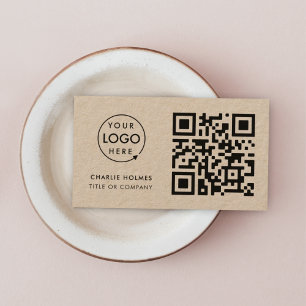 QR Code Business Logo Rustic Kraft Modern Business Card