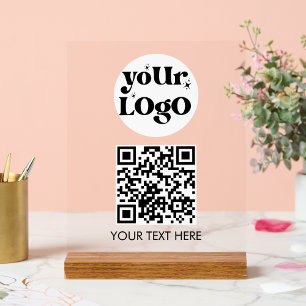 QR Code Business Logo Scan Me Acrylic Sign