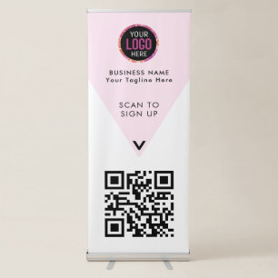 QR Code Business Logo Scan Me Blush Pink Retractable Banner