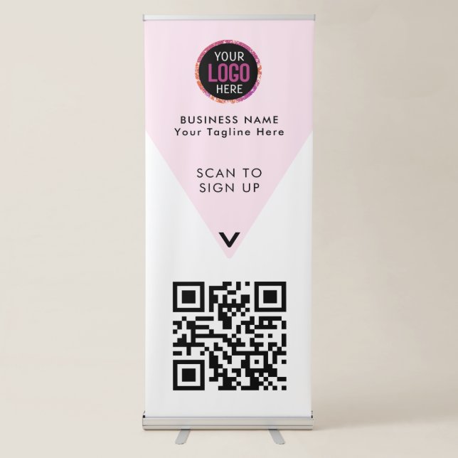 QR Code | Business Logo Scan Me Blush Pink Retractable Banner (Front)