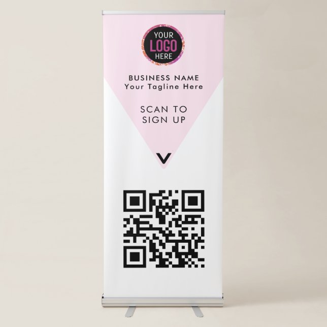 QR Code | Business Logo Scan Me Blush Pink Retractable Banner (Front)