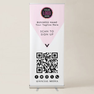 QR Code   Business Logo Scan Me Blush Pink Retractable Banner