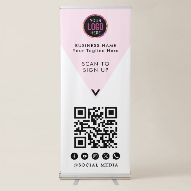 QR Code | Business Logo Scan Me Blush Pink Retractable Banner (Front)
