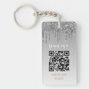QR Code Business Logo Silver Glitter Drip Key Ring