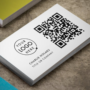 QR Code Business Logo   Simple Minimalist White Card