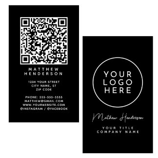 QR Code Business Logo Sleek Black Professional Card