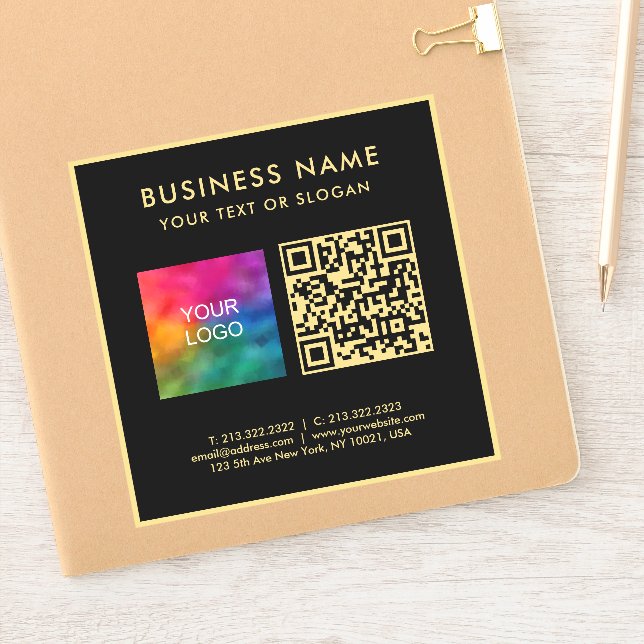 QR Code Business Logo Text Elegant Black And Gold (Notebook)