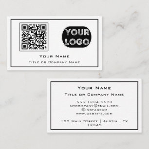QR Code Business Logo White Minimalist Business Card