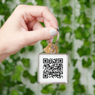 QR Code Business Logo White Minimalist Business Key Ring