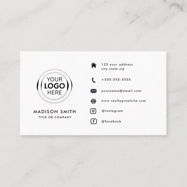 QR Code Business Logo | white Modern Professional  Business Card (Front)