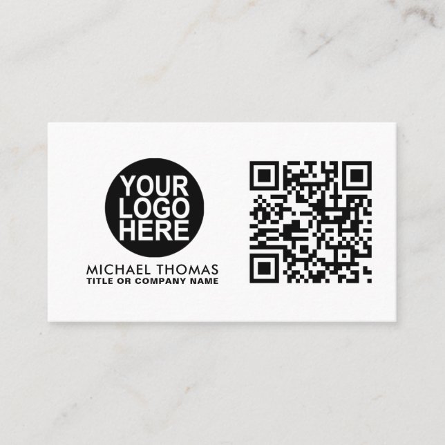 QR Code Business Logo | White Modern Professional Card (Front)