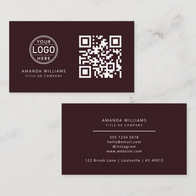 QR Code Business Logo | Wine Modern Professional  Business Card (Front/Back)