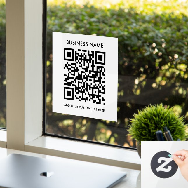 QR Code | Business Minimal White Scannable Round W Window Cling (Office)