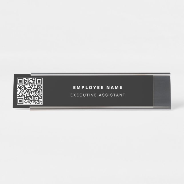 QR Code Business Modern Minimalist Black  Desk Name Plate (Front)