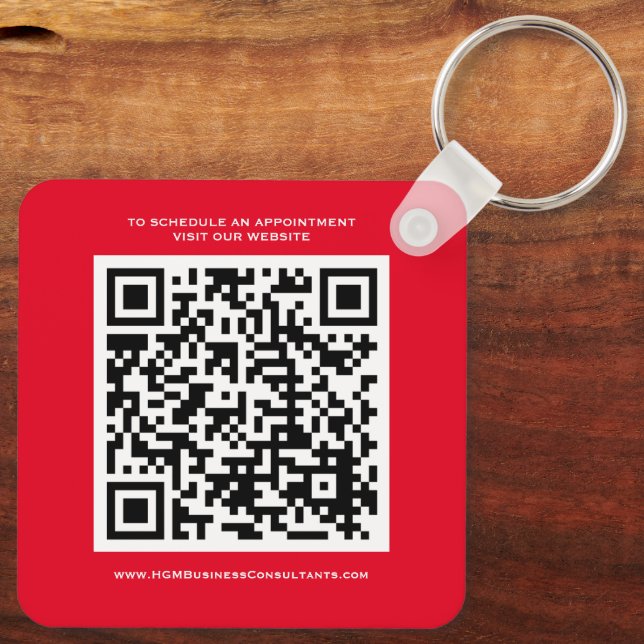 QR Code Business Monogram Logo Red Black White Key Ring (Back)