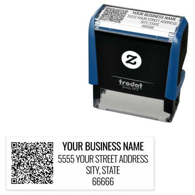 QR Code Business Name Address Self-inking Stamp (In Situ)