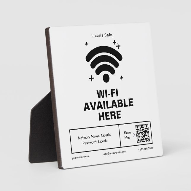 Qr Code Business Name Minimal wifi Details Plaque (Front)