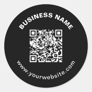 QR Code & Business Name w/Bold Circular Text Classic Round Sticker