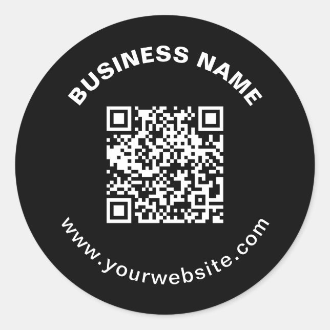 QR Code & Business Name w/Bold Circular Text Classic Round Sticker (Front)