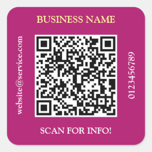 QR Code Business Name Website Promo Maroon Square Sticker