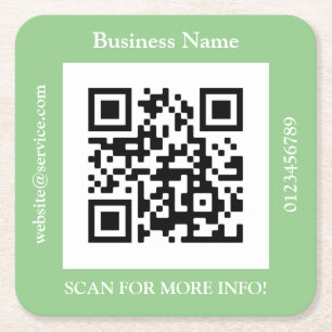 QR Code Business Name, Website Promo, Red Square P Square Paper Coaster
