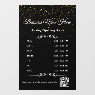 qr code business opening hours holiday gold black  window cling