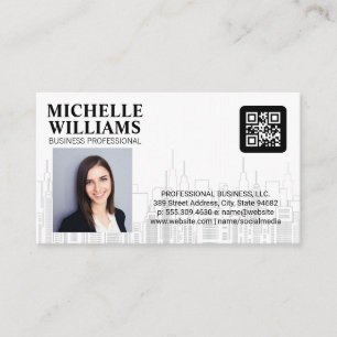 QR Code   Business Person   City Skyline Business Card