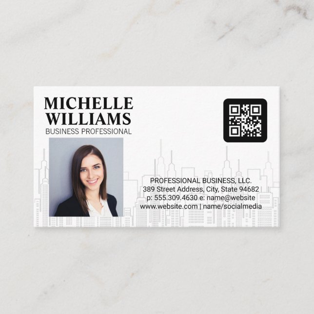 QR Code | Business Person | City Skyline Card (Front)