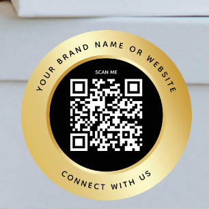 QR Code Business Scannable Connect Black Gold Classic Round Sticker