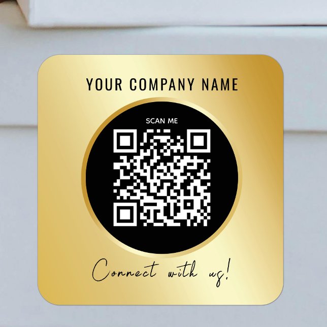QR Code Business Scannable Connect Black Gold  Square Sticker (Creator Uploaded)
