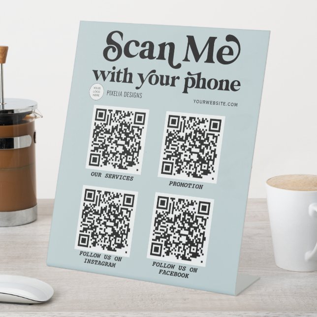 QR code business sign, Modern typography scannable Pedestal Sign (In SItu)