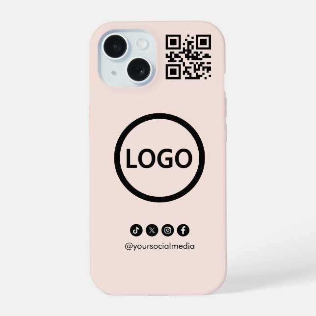 QR Code Business Social Media Blush iPhone 15 Case (Back)