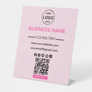 Qr Code Business Spa Logo Social Media Pink Pedestal Sign
