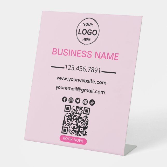 Qr Code Business Spa Logo Social Media Pink Pedestal Sign (Front)