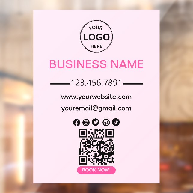 Qr Code Business Spa Logo Social Media Pink Window Cling (Sheet 2)