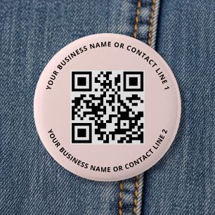 QR Code Business Template Blush Pink 6 Cm Round Badge