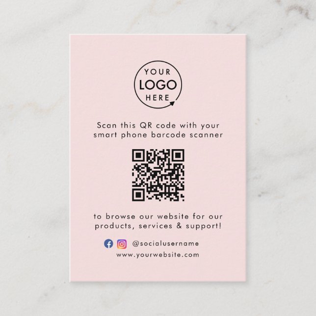 QR Code Business Website Scan Me Social Media Pink Business Card (Front)