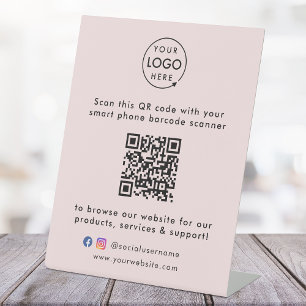 QR Code Business Website Scan Me Social Media Pink Pedestal Sign