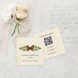 QR Code Butterfly Botanical Square Business Card