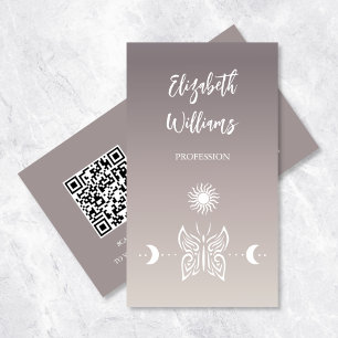 QR Code   Butterfly Moon Taupe Beige Tan Gradient Business Card