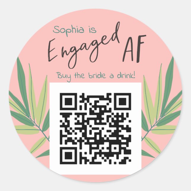 QR Code Buy Bride a Drink EngagedAF Bachelorette Classic Round Sticker (Front)