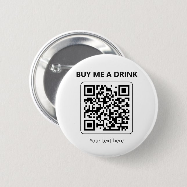 QR Code Buy Me A Drink Minimal Party Payment 6 Cm Round Badge (Front & Back)