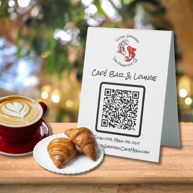 QR Code Cafe Menu Tent Sign | Yin Yang Koi Fish (Creator Uploaded)