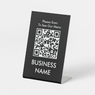QR Code Cafe Modern Big Print Menu Black Pedestal Sign