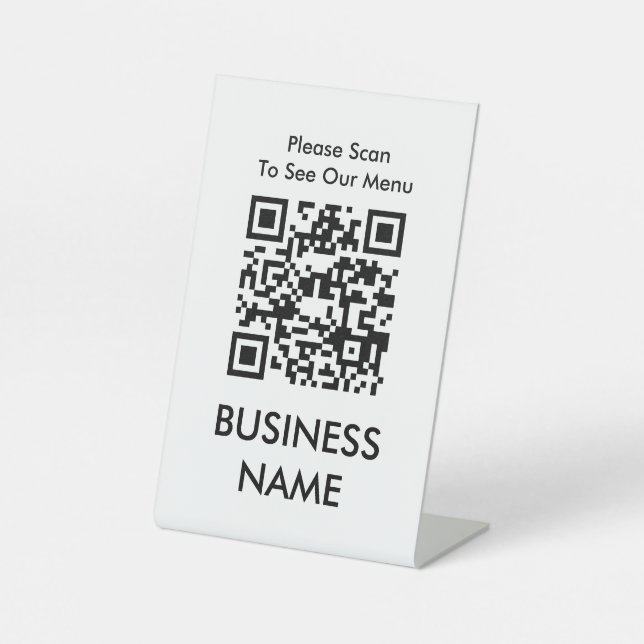 QR Code Cafe Modern Big Print Menu White Pedestal Sign (Front)