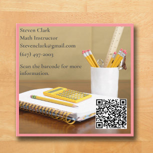 QR Code Calculator Pink Tutor Math Teacher  Square Business Card