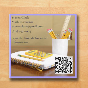 QR Code Calculator Purple Tutor Math Teacher  Square Business Card