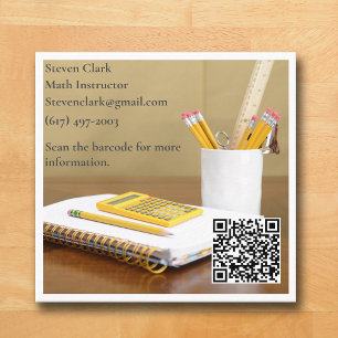 QR Code Calculator White Tutor Math Teacher Square Business Card