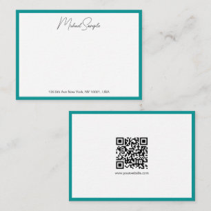 QR Code Calligraphy Script Name White And Teal Card